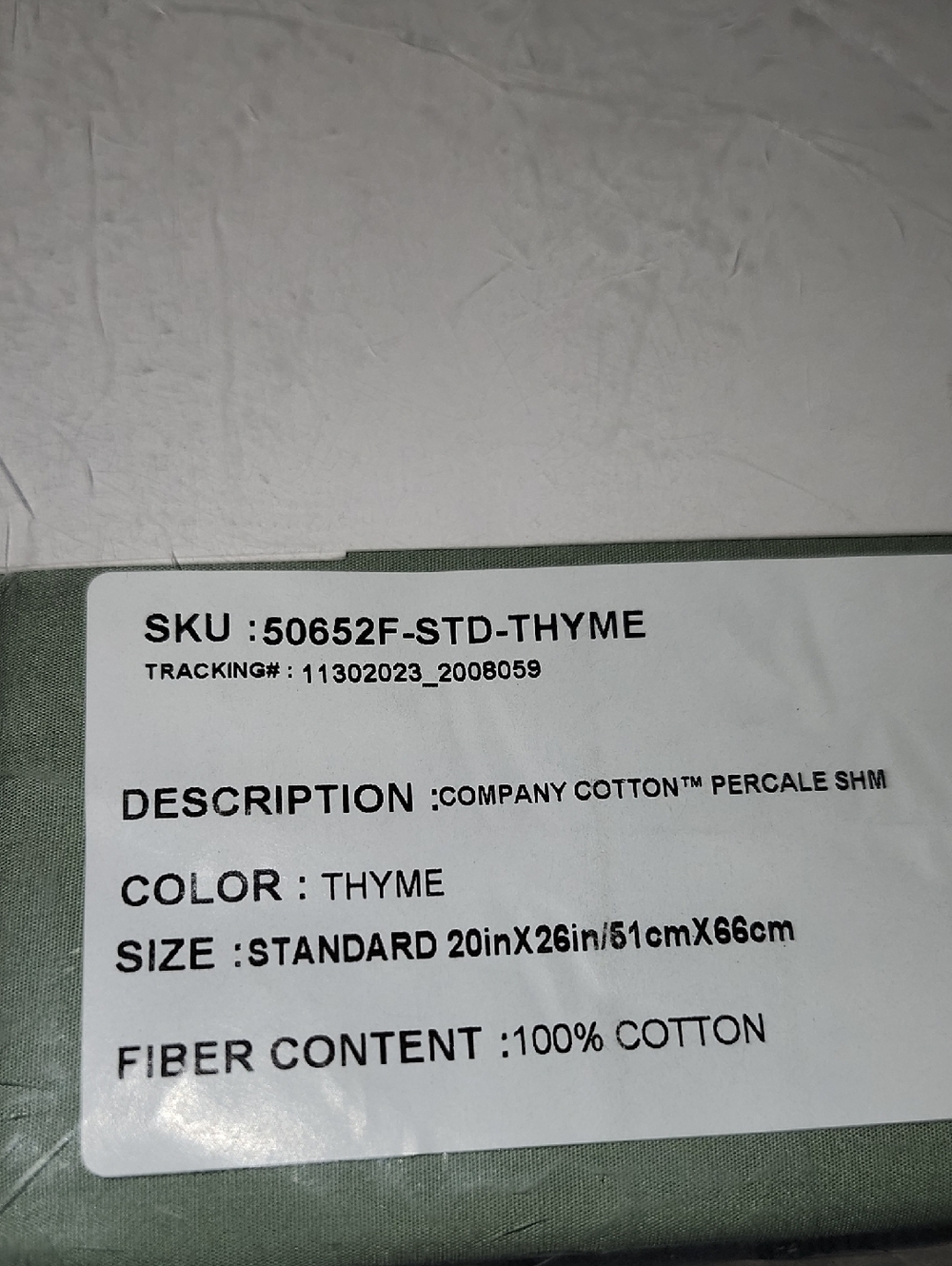 New The Company Store Cotton Classic Cool Cotton Percale Sham Thyme Standard - Picture 4 of 5